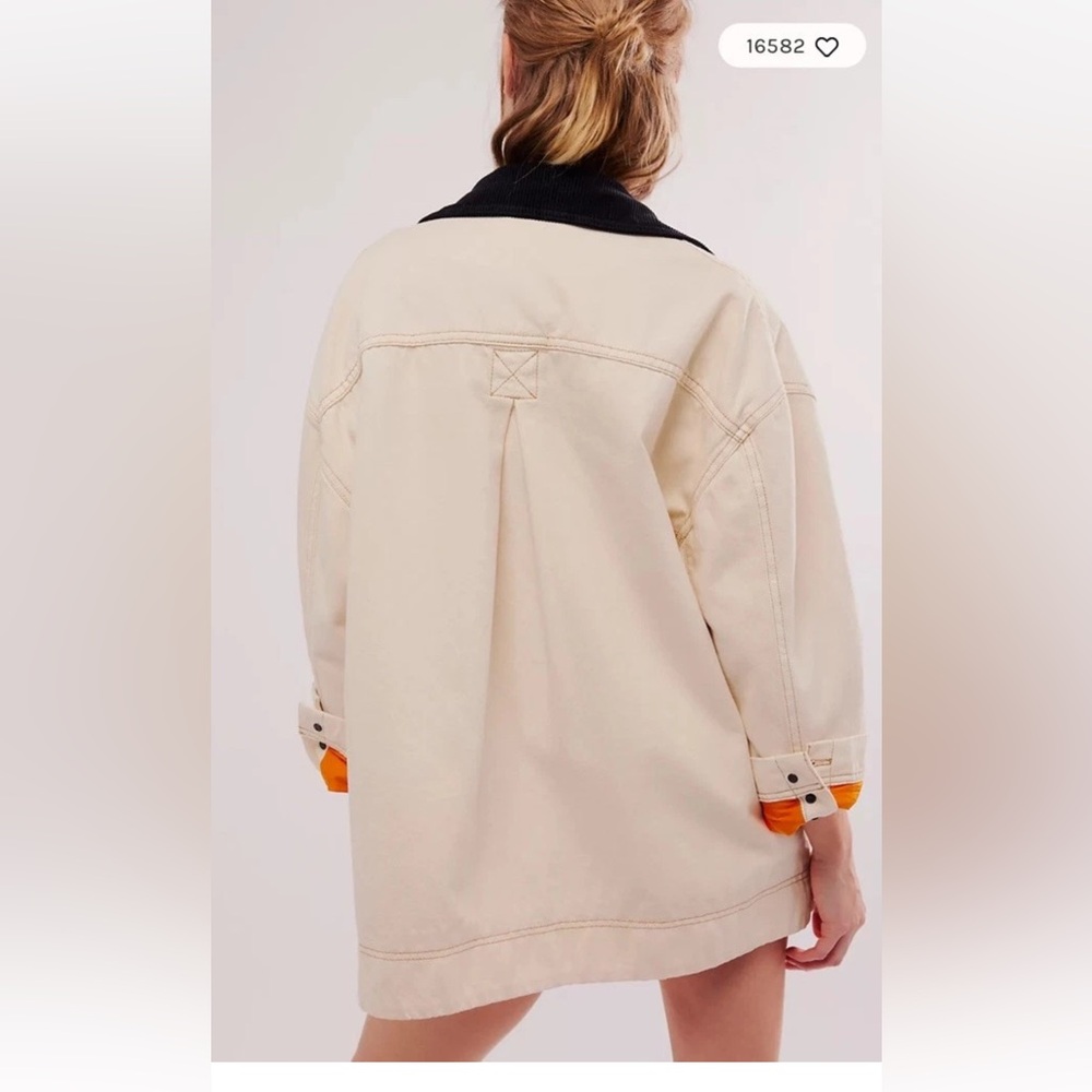 Free People Denim Barn Coat We The Free Denim Button Hook Closures  Ecru - Picture 4 of 8